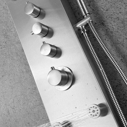 ANZZI Fontan 64 in. 6-Jetted Full Body Shower Panel with Heavy Rain Shower and Spray Wand in Brushed Steel SP-AZ026 Anzzi