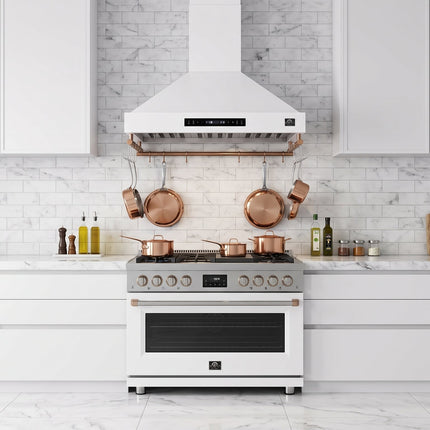 Forno Venezia 36 Inch Wall-Mounted Range Hood in White with Touch Controls and Baffle Filters FORNO