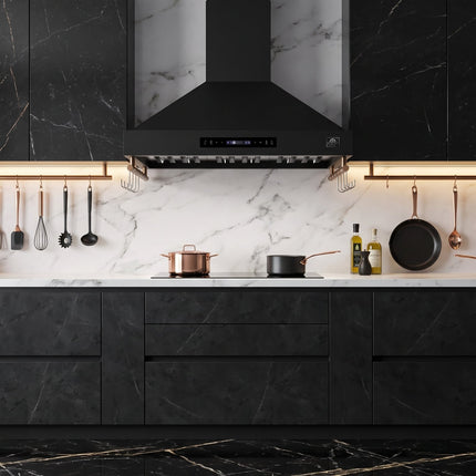 Forno Venezia 36 Inch Wall-Mounted Range Hood in Black with Touch Controls and Baffle Filters FORNO
