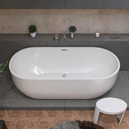 ALFI brand AB8839 67 inch White Oval Acrylic Free Standing Soaking Bathtub Alfi Brand
