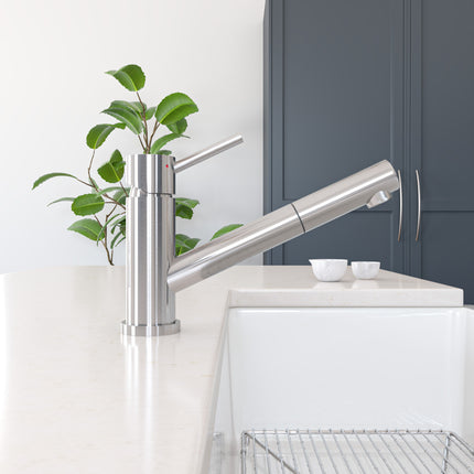 ALFI brand AB2025-BSS Solid Stainless Steel Pull Out Swivel Kitchen Faucet