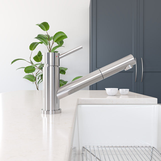 ALFI brand AB2025-BSS Solid Brushed Stainless Steel Pull Out Single Hole Kitchen Faucet Alfi Brand