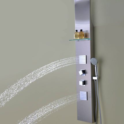 ANZZI Niagara 64 in. 2-Jetted Shower Panel with Heavy Rain Shower and Spray Wand in Brushed Steel SP-AZ023 Anzzi