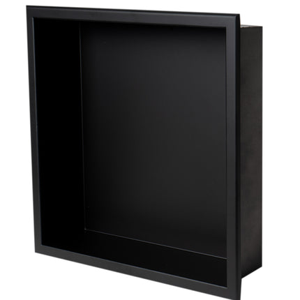 ALFI brand 16" x 16" Black Matte Stainless Steel Square Single Shelf Bath Shower Niche - ABNC1616-BLA