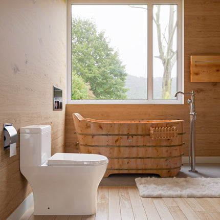 ALFI brand AB1103 59" Free Standing Cedar Wood Bathtub with Bench ALFI brand