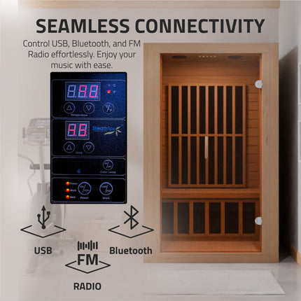 SteamSpa Viti 2-Person Carbon FAR Infrared Hemlock Wooden Indoor Home Sauna Room with LED Touch Control Panel SteamSpa