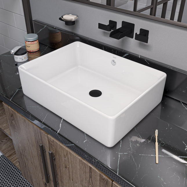 EAGO BA131 20" RECTANGULAR CERAMIC ABOVE MOUNT BASIN VESSEL SINK EAGO
