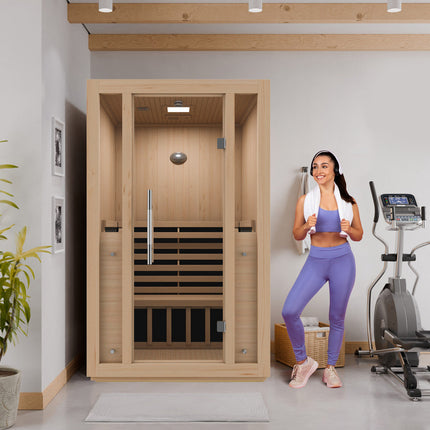 SteamSpa Fiji 2-Person Carbon FAR Infrared Hemlock Wooden Indoor Home Sauna Room with LED Touch Control Panel SteamSpa
