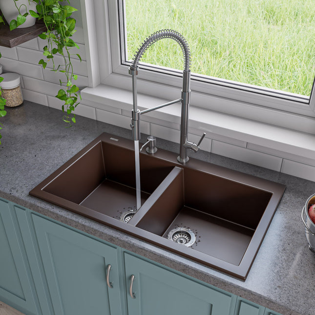 ALFI brand AB3420DI-C Chocolate 34" Drop-In Double Bowl Granite Composite Kitchen Sink Alfi Brand