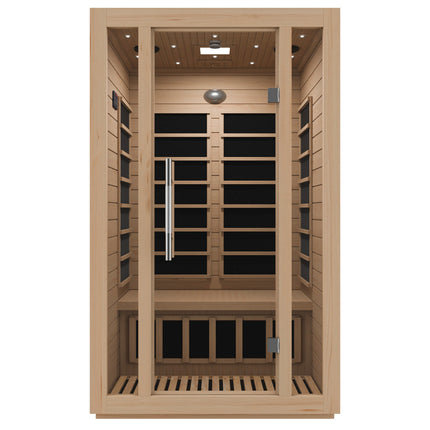 SteamSpa Maldives 2-Person Low EMF Carbon FAR Infrared Hemlock Wooden Indoor Home Sauna Room with LED Touch Control Panel SteamSpa