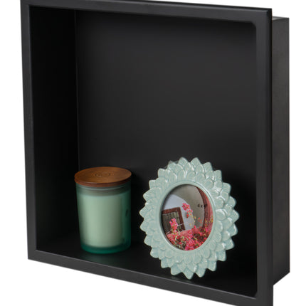ALFI brand 16" x 16" Black Matte Stainless Steel Square Single Shelf Bath Shower Niche - ABNC1616-BLA