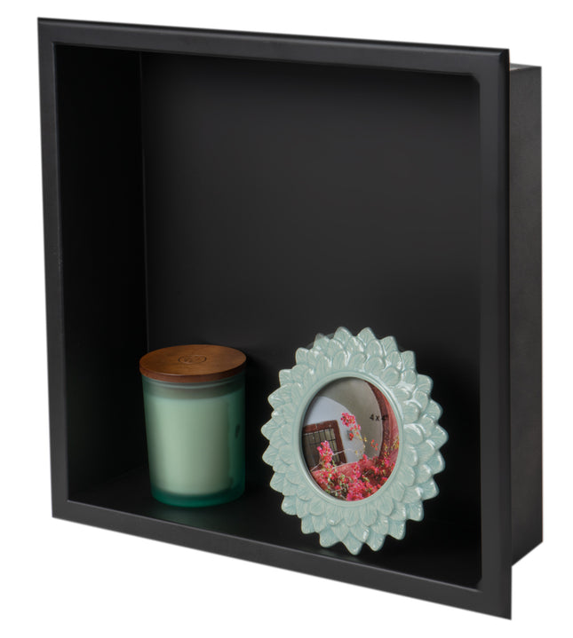 ALFI brand 16" x 16" Black Matte Stainless Steel Square Single Shelf Bath Shower Niche - ABNC1616-BLA