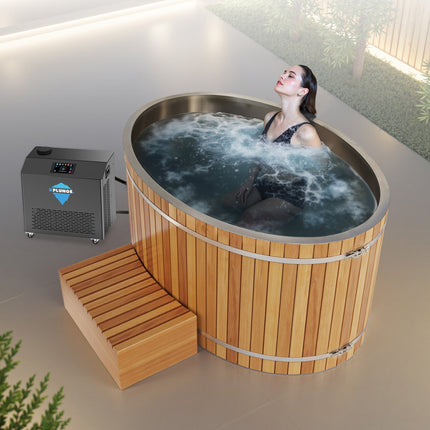 KPLUNGE 62 in. 2-Person 0-Jet Cedar Cold Plunge Ice Bath/Hot Tub with 24 in. Depth and 169 Gal. Capacity in Natural Finish Plaza Home Decor