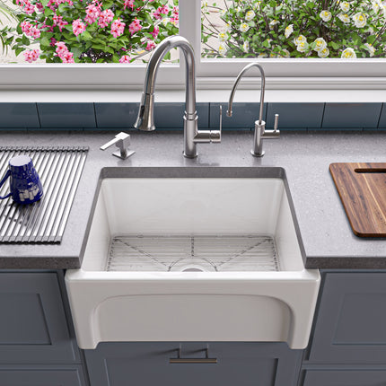 ALFI brand AB2418ARCH-W 24" White Arched Apron Thick Wall Fireclay Single Bowl Farm Sink Alfi Brand