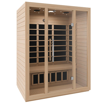 SteamSpa Maldives 3-Person Carbon FAR Infrared Hemlock Wooden Indoor Home Sauna Room with LED Touch Control Panel SteamSpa