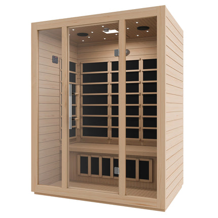 SteamSpa Maldives 3-Person Carbon FAR Infrared Hemlock Wooden Indoor Home Sauna Room with LED Touch Control Panel SteamSpa
