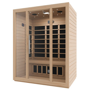 SteamSpa Maldives 3-Person Carbon FAR Infrared Hemlock Wooden Indoor Home Sauna Room with LED Touch Control Panel SteamSpa