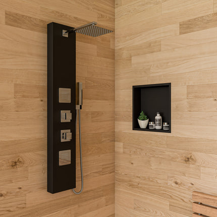 ALFI brand 16" x 16" Black Matte Stainless Steel Square Single Shelf Bath Shower Niche - ABNC1616-BLA