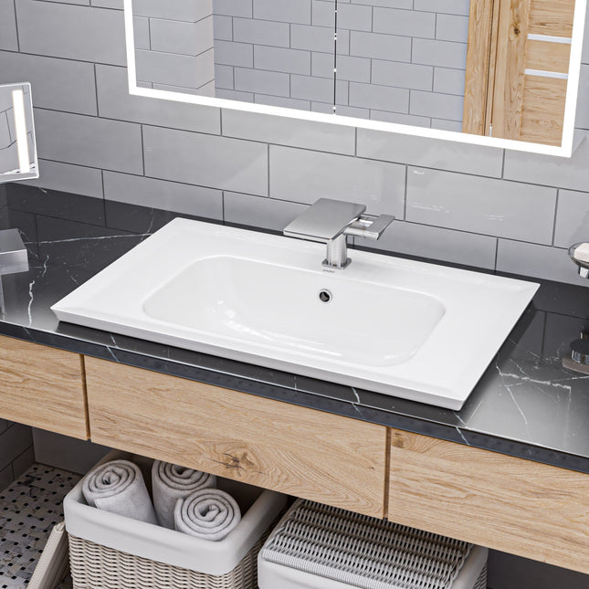 EAGO BH003 White Ceramic 32"x19" Rectangular Drop In Sink EAGO