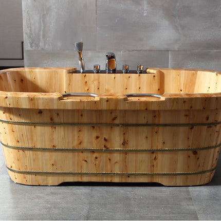 ALFI brand AB1130 65" 2 Person Free Standing Cedar Wooden Bathtub with Fixtures & Headrests ALFI brand