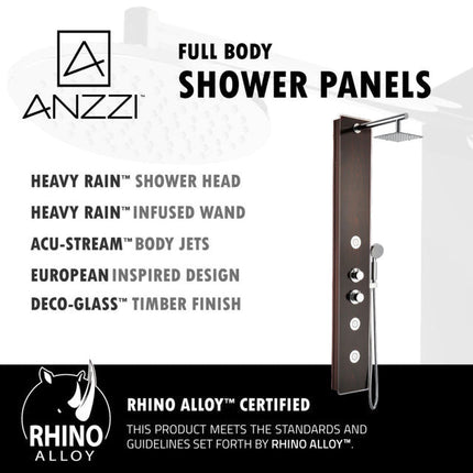 ANZZI Pure 59 in. 3-Jetted Shower Panel with Heavy Rain Shower and Spray Wand in Mahogany Deco-Glass SP-AZ021 Anzzi