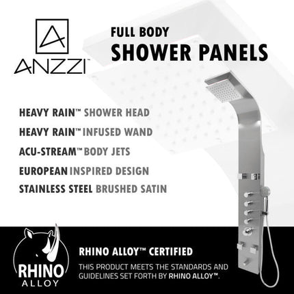 ANZZI Echo 63.5 in. 4-Jetted Shower Panel with Heavy Rain Shower and Spray Wand in Brushed Steel SP-AZ022 Anzzi