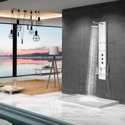 ANZZI Donna 60 in. 6-Jetted Full Body Shower Panel with Heavy Rain Shower and Spray Wand in White SP-AZ028 Anzzi