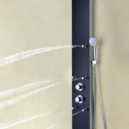 ANZZI Melody 59 in. 6-Jetted Shower Panel with Heavy Rain Shower and Spray Wand in Black Deco-Glass SP-AZ018 Anzzi