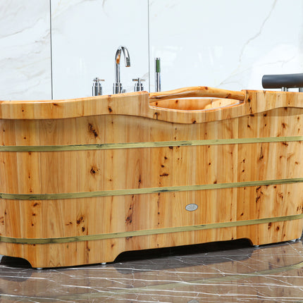 ALFI brand AB1136 61" Free Standing Cedar Wooden Bathtub with Chrome Tub Filler ALFI brand