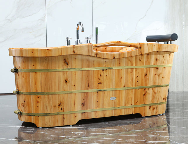 ALFI brand AB1136 61" Free Standing Cedar Wooden Bathtub with Chrome Tub Filler ALFI brand