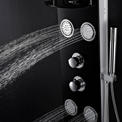 ANZZI Llano Series 56 in. Full Body Shower Panel System with Heavy Rain Shower and Spray Wand in Black SP-AZ047 Anzzi