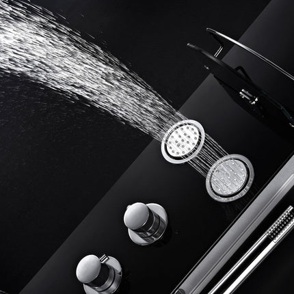 ANZZI Llano Series 56 in. Full Body Shower Panel System with Heavy Rain Shower and Spray Wand in Black SP-AZ047 Anzzi
