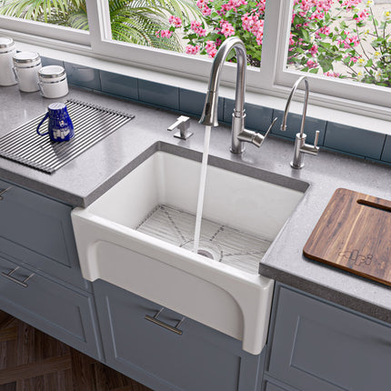 ALFI brand AB2418ARCH-W 24" White Arched Apron Thick Wall Fireclay Single Bowl Farm Sink Alfi Brand