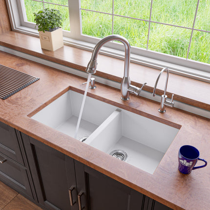 ALFI brand AB3420UM-W White 34" Undermount Double Bowl Granite Composite Kitchen Sink Alfi Brand