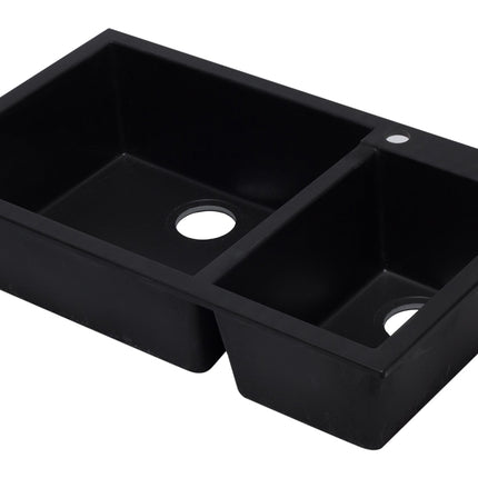 ALFI brand AB3319DI-BLA Black 34" Double Bowl Drop In Granite Composite Kitchen Sink Alfi Brand