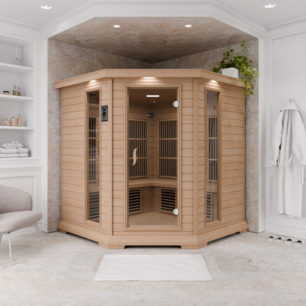 SteamSpa Mauritius 5-Person Carbon FAR Infrared Hemlock Wooden Indoor Home Sauna Room with LED Touch Control Panel SteamSpa