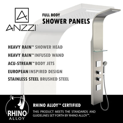 ANZZI Niagara 64 in. 2-Jetted Shower Panel with Heavy Rain Shower and Spray Wand in Brushed Steel SP-AZ023 Anzzi