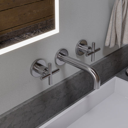 ALFI brand AB1035-BN Brushed Nickel 8" Widespread Wall-Mounted Cross Handle Faucet ALFI brand
