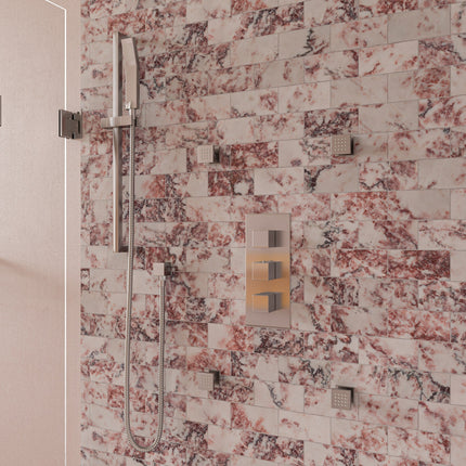 ALFI brand AB2901-BN Brushed Nickel Concealed 4-Way Thermostatic Valve Shower Mixer /w Square Knobs Alfi Brand