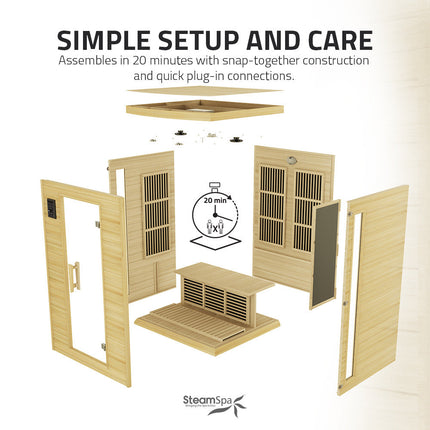 SteamSpa Seychelles 2-Person Carbon FAR Infrared Infrared Hemlock Wooden Indoor Home Sauna Room with LED Touch Control Panel SteamSpa