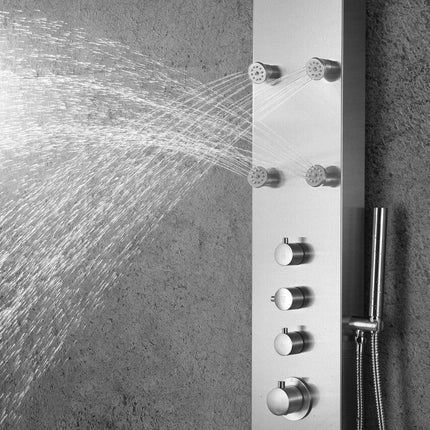 ANZZI Fontan 64 in. 6-Jetted Full Body Shower Panel with Heavy Rain Shower and Spray Wand in Brushed Steel SP-AZ026 Anzzi