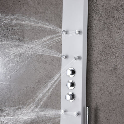ANZZI Donna 60 in. 6-Jetted Full Body Shower Panel with Heavy Rain Shower and Spray Wand in White SP-AZ028 Anzzi