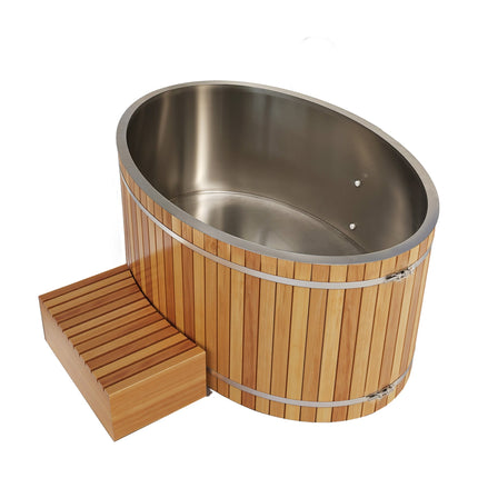 KPLUNGE 62 in. 2-Person 0-Jet Cedar Cold Plunge Ice Bath/Hot Tub with 24 in. Depth and 169 Gal. Capacity in Natural Finish Plaza Home Decor