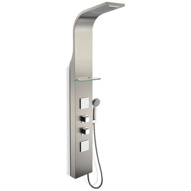 ANZZI Niagara 64 in. 2-Jetted Shower Panel with Heavy Rain Shower and Spray Wand in Brushed Steel SP-AZ023 Anzzi