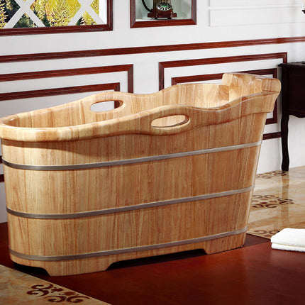 ALFI brand AB1187 57" Free Standing Rubber Wooden Soaking Bathtub with Headrest ALFI brand