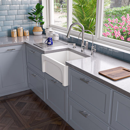 ALFI brand AB2418ARCH-W 24" White Arched Apron Thick Wall Fireclay Single Bowl Farm Sink Alfi Brand