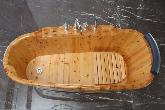 ALFI brand AB1136 61" Free Standing Cedar Wooden Bathtub with Chrome Tub Filler ALFI brand