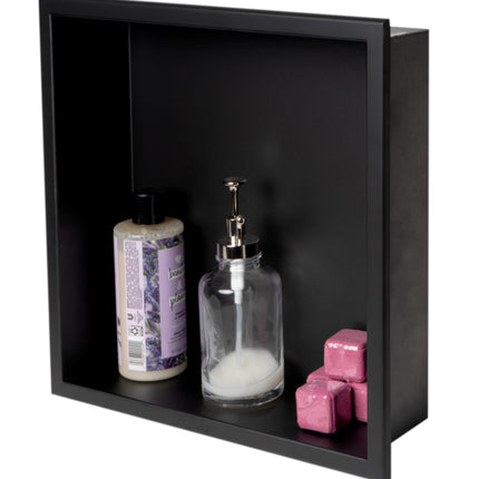 ALFI brand 16" x 16" Black Matte Stainless Steel Square Single Shelf Bath Shower Niche - ABNC1616-BLA