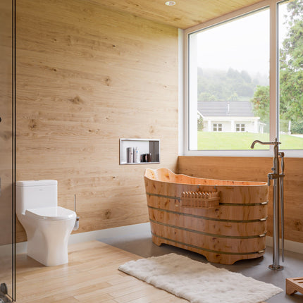 ALFI brand AB1103 59" Free Standing Cedar Wood Bathtub with Bench ALFI brand