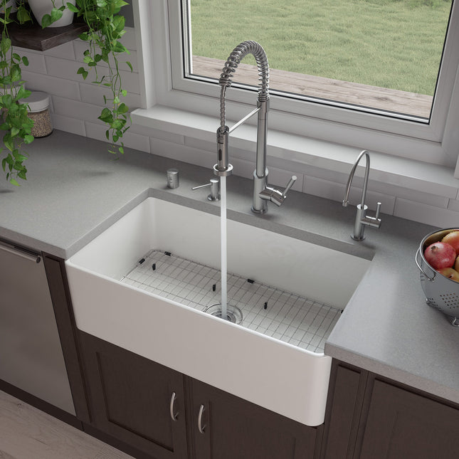 ALFI brand ABF3318S 33" White Thin Wall Single Bowl Smooth Apron Fireclay Kitchen Farm Sink Alfi Brand